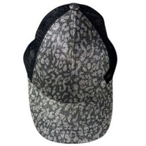 CC Beanie Womens Leopard Print Ponytail Trucker Hat Silver Black Metallic Mesh
